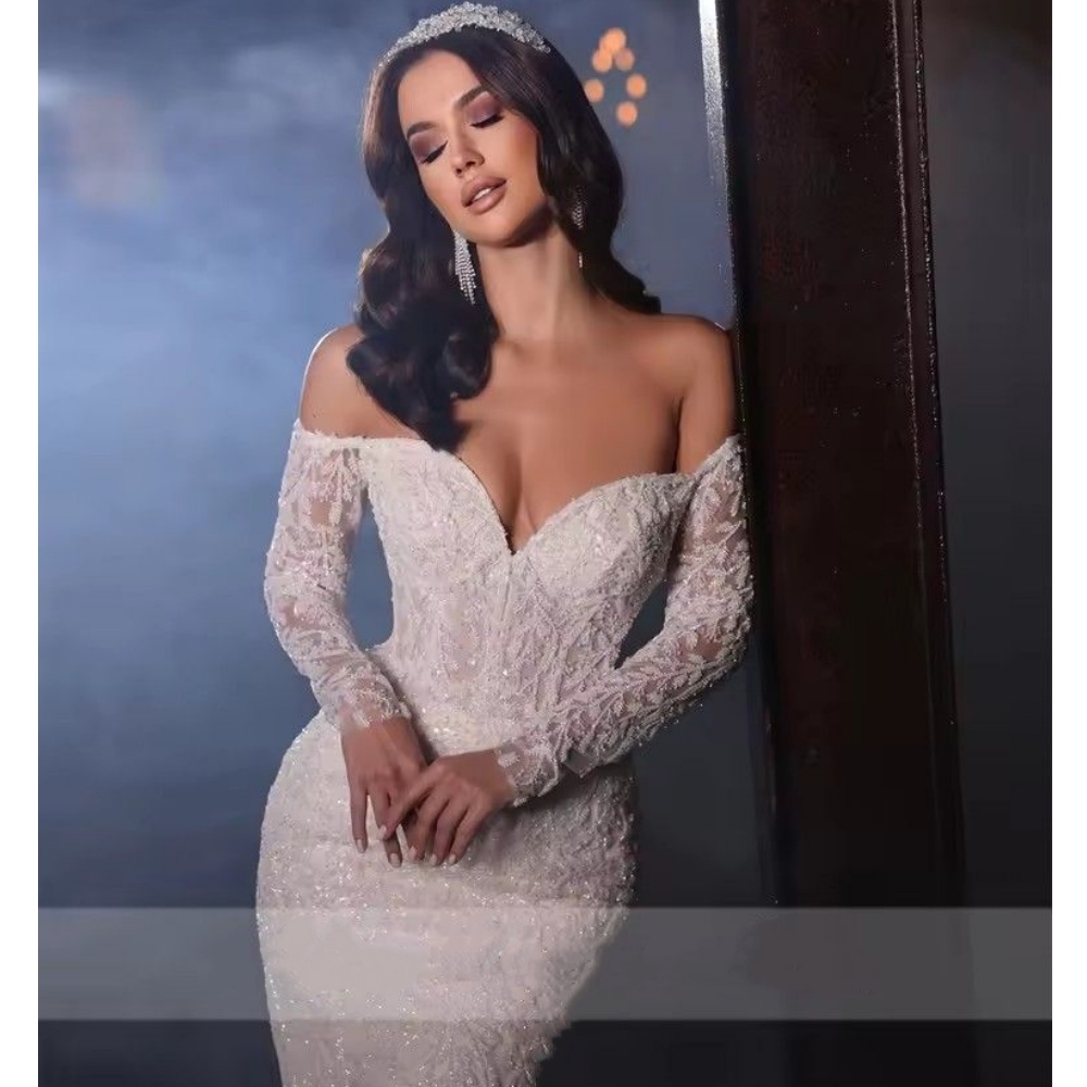 Princess Off The Shoulder Long Sleeves Wedding Dresses Ruched Pleats Bridal Gowns Floor Length Bride Dress Robe De Novia 2026 Plus Size