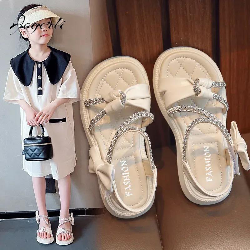 Girls Sandals Summer Soft-soled Rhinestone Princess Treasure Girl Childrens Shoes Flats Slipper 250408