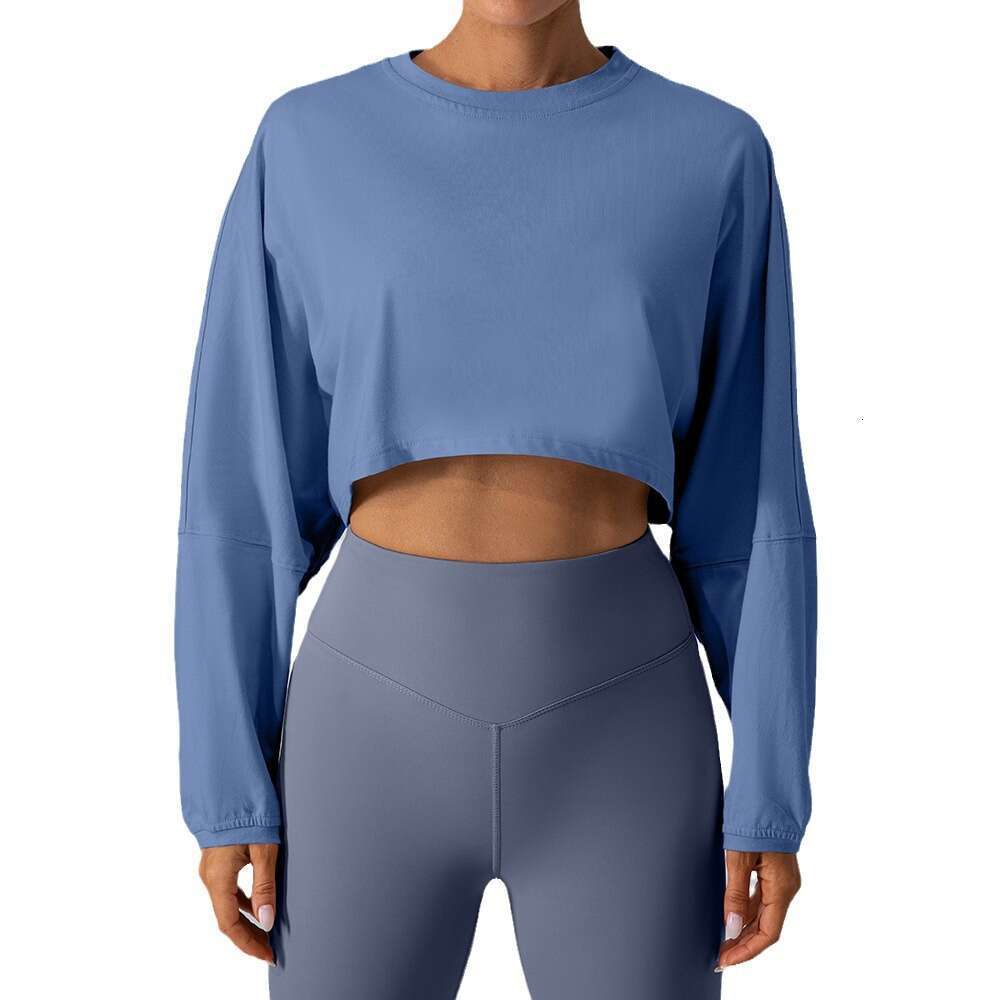 European and American popular round neck sweatshirt T-shirt sports short base shirt yoga running loose long sleeved top women's 2025 new casual f
