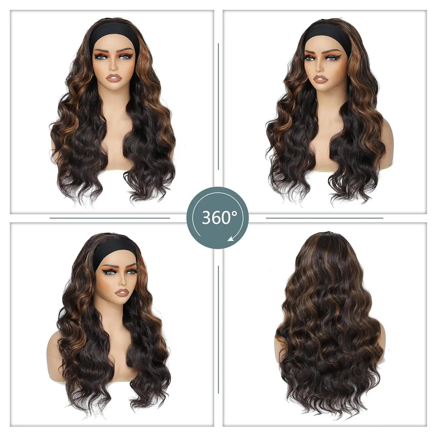 Brown high head wig with wig suitable for black women with 26 inch body wave wig headband attached with natural appearance synthetic hair wig 250407