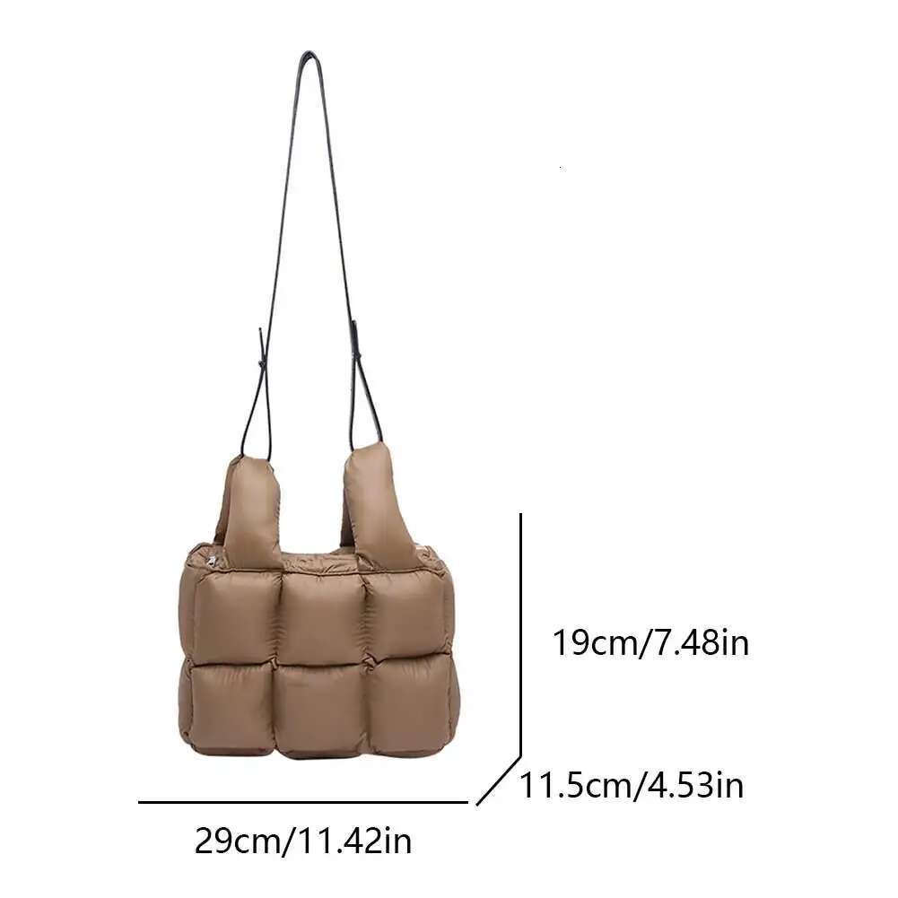 Women Puffer Tote Cotton Padded Shoulder With Inner Pockets Shopper Bag