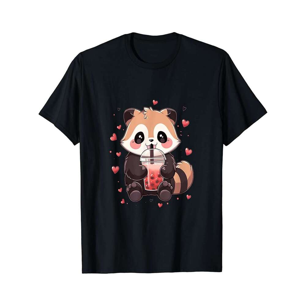 Designer T shirt Raccoon Boba Tea Bubble Tea Anime Kawaii - 220g Tshits