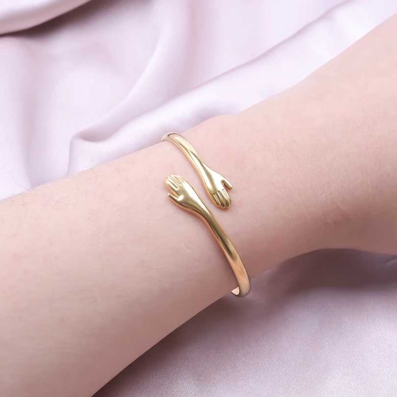 Rantic Hug Hands Embrace Adjustable Open Bracelet Hand Cuff Thin Bangle for Wen Men Couple Jewelry Chic Wedding GiftsC250408