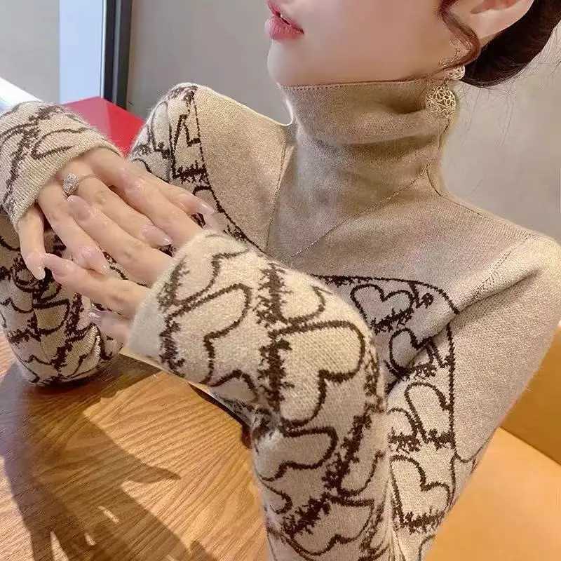 Womens Clothing Fashion All-match Half High Collar Long Sleeve Sweaters Autumn Winter New Elegant Slim Love Knit Pullovers Tops C251110