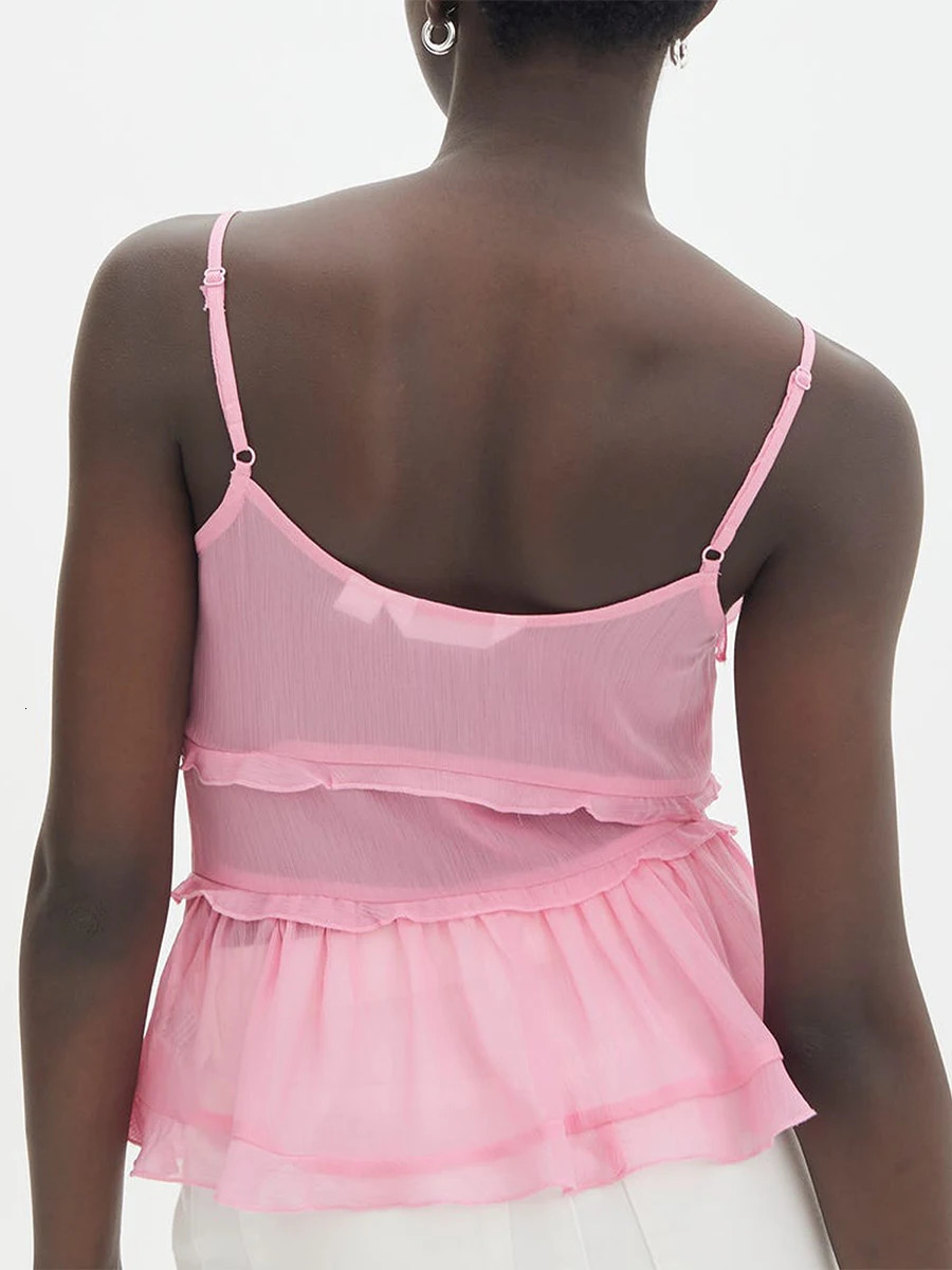 Womens Summer Casual Cami Tops Sleeveless Backless Solid Color Tie Up Ruffle Vest 250407