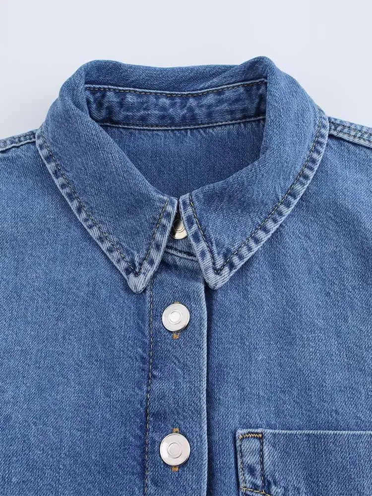 TRAF European and American style spring fashion short collar denim jacket womens casual top 250407