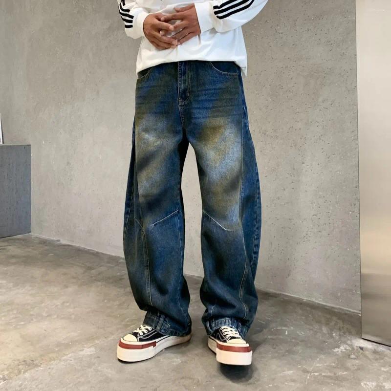 Men's Jeans Autumn Stylish Retro Men Wide Leg Spliced Denim Trousers Male's Y2k Pants