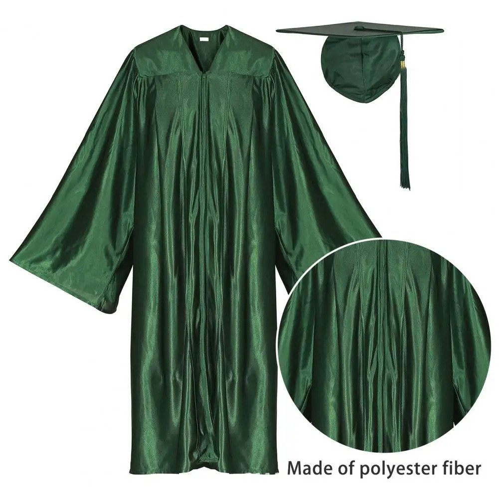 Unisex Graduation Robe Hat Set Front Zipper Loose Tassel Year Tag College Bachelor Doctor Master Graduation Ceremony Gown 250407