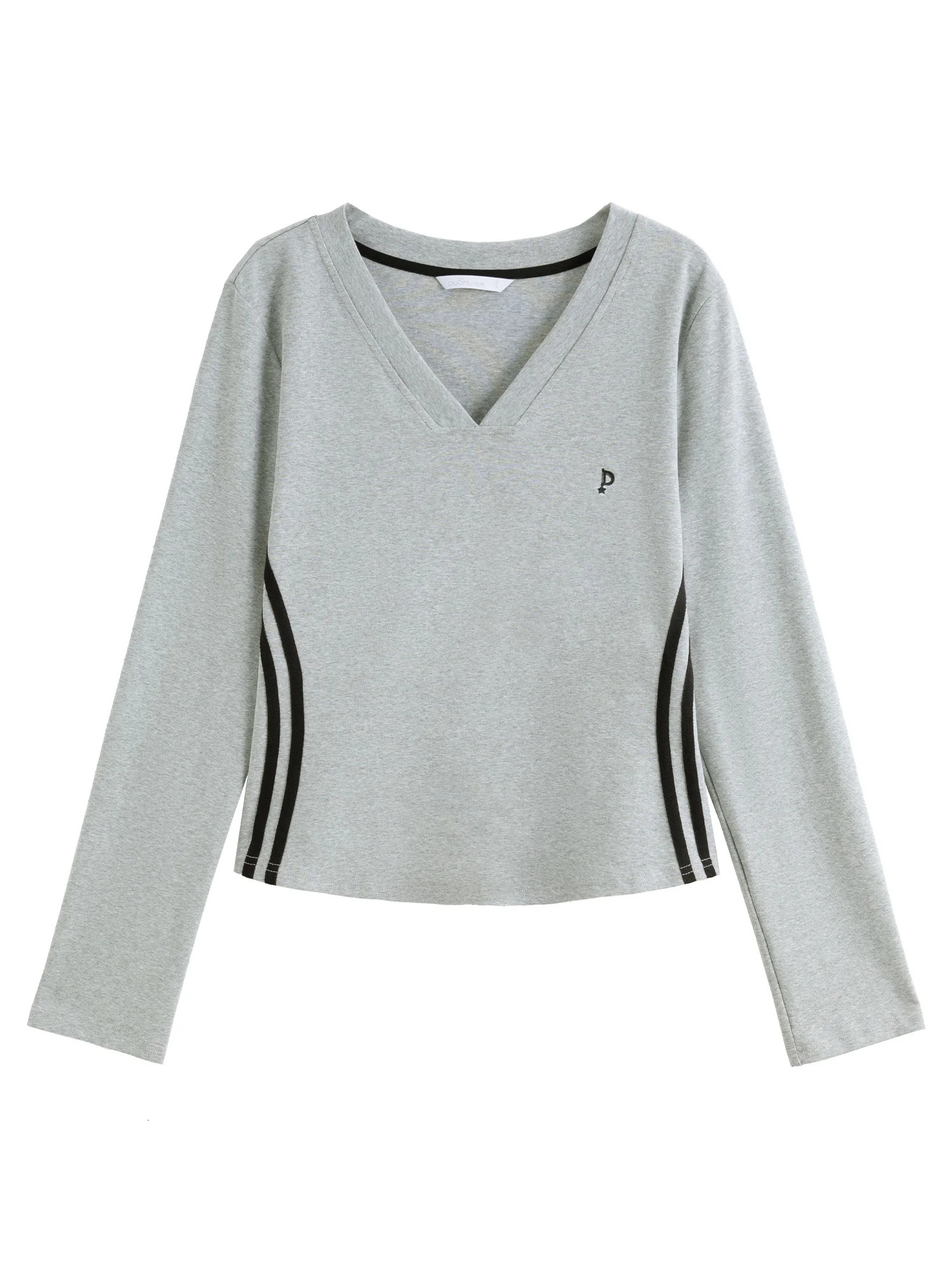 DUSHU 3 colors Womens Casual Long Sleeve Top Spring Grey Short Sports Style Ultra Thin Tshirt 25DS81219 250407