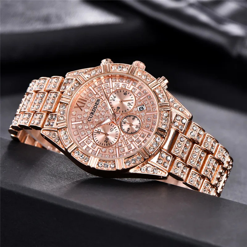 Original CURDDEN Watches For Men Fashion Alloy Band Hip Hop Diamond Golden Date Vintage Quartz Watch Montre Homme 251107