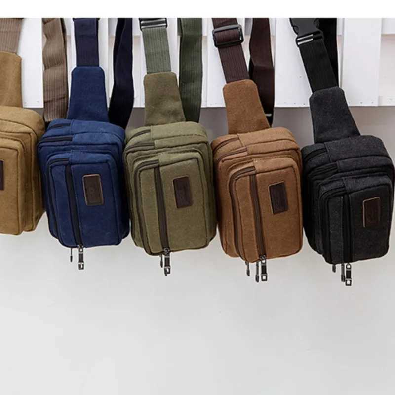 Canvas waist bag outdoor sports multifunctional mens waist bag high-quality durable high-capacity portable phone bag Z250407