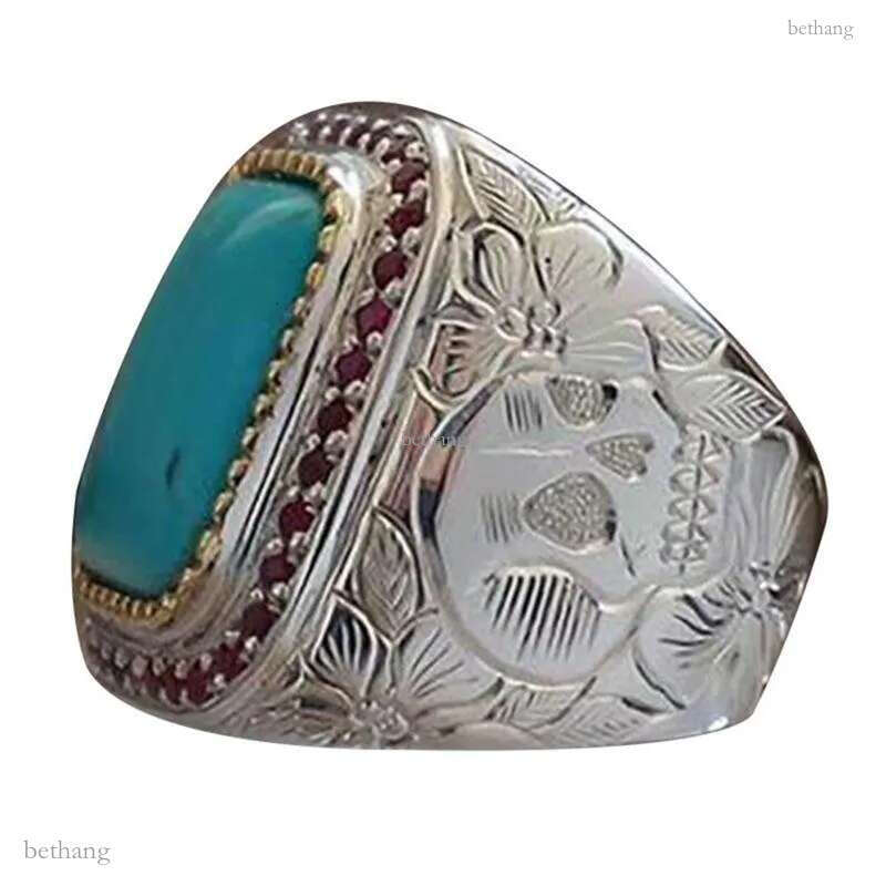 Cluster Rings Retro Bohemian Red Zircon Stone Mosaic Ring For Women Men Wide Finger Joint High Quality Ancient Flowers Pattern