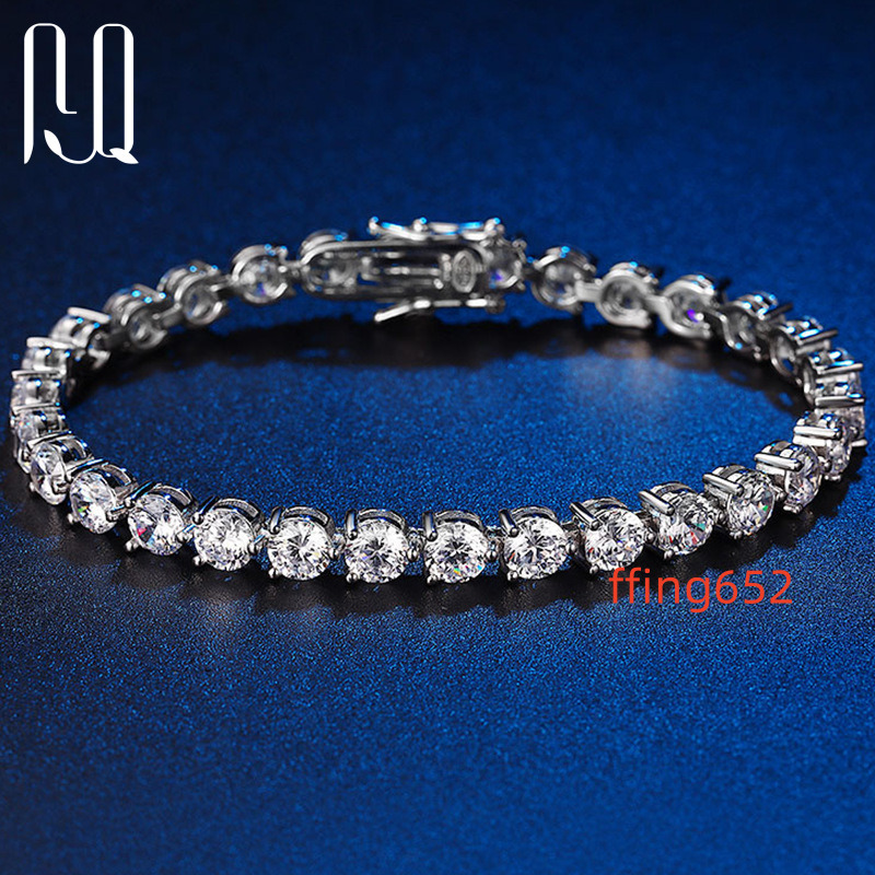 PYQ Classic 18K White Gold Plated S925 Silver Tennis Bracelet 3/4/5mm Three Prong Moissanite VVS Grade with GRA Certificate