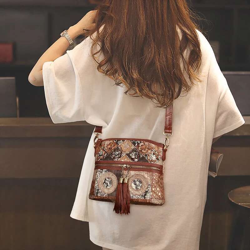 Crossbody Bags Cowhide Genuine Leather Designer Classic Tassels Shoulder Handbags Retro Causal Women Satchles Sac