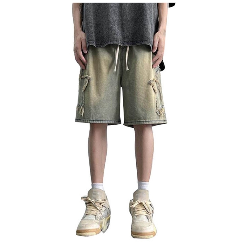 Fashion Denim Shorts For Men Summer High Waist Drawstring Short Pants Men Streetwear Star Loose Casual Shorts 250407