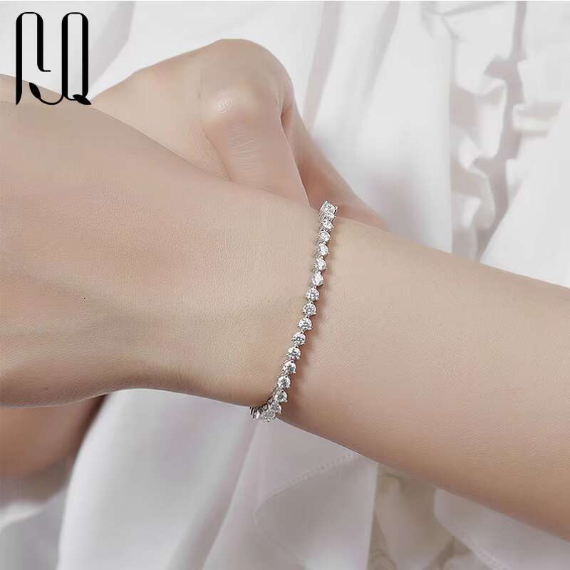 PYQ Classic 18K White Gold Plated S925 Silver Tennis Bracelet 3/4/5mm Three Prong Moissanite VVS Grade with GRA Certificate