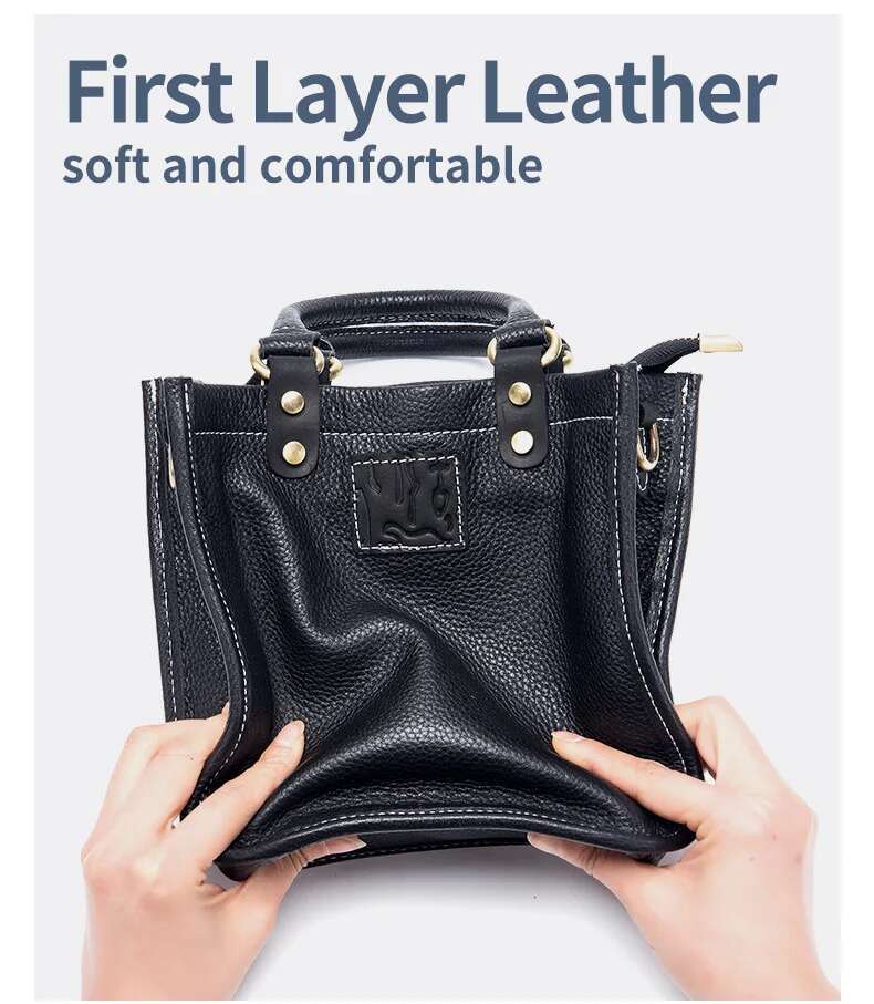Genuine Leather Women's Retro Fashion Handheld Small Bucket Tote Ladies' Shoulder Crossbody Bag High Quality