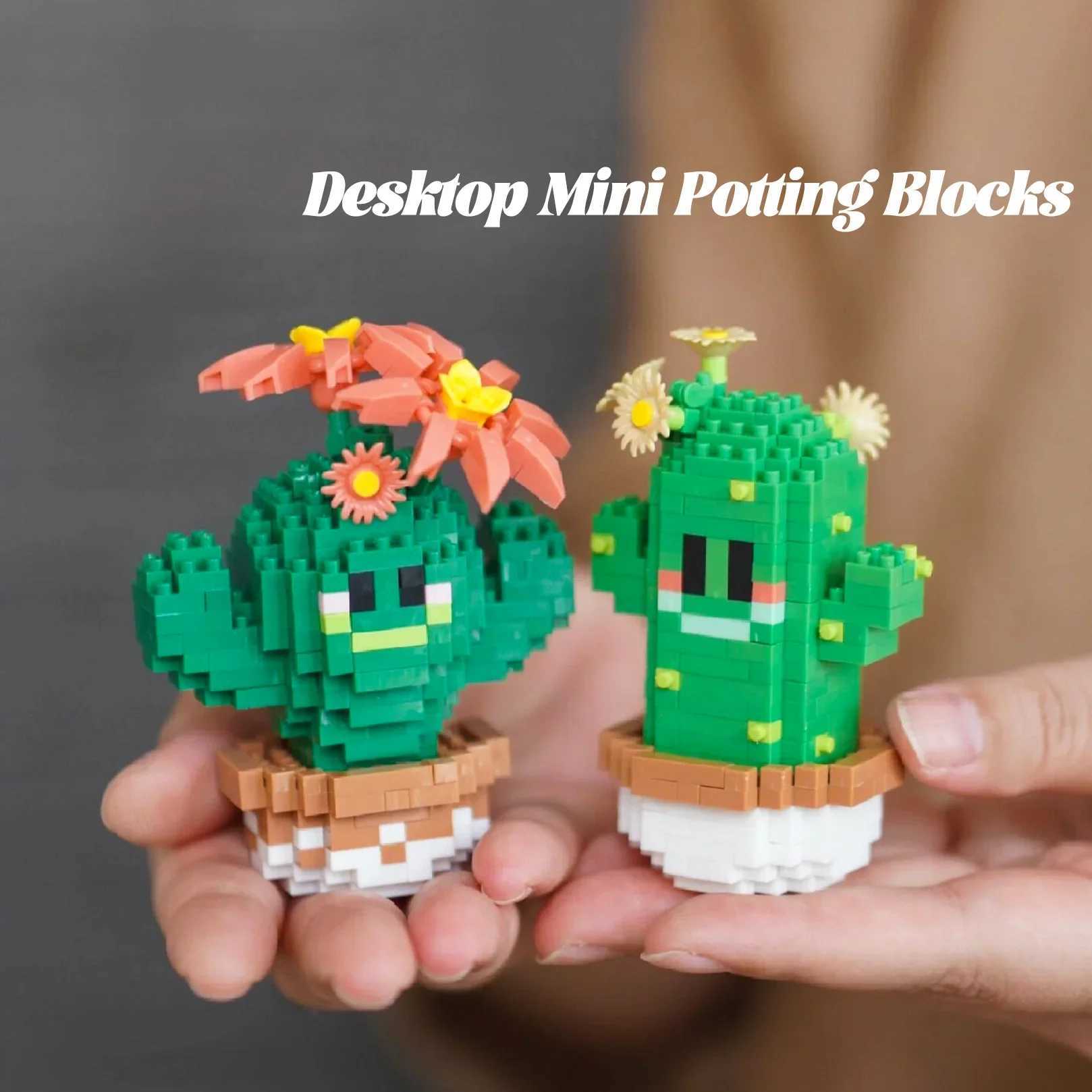 Free shipping Potting Building Blocks Mini Cactus Desktop Decoration Eternal Life Pollen Bowl DIY Assembly Model Childrens Toy Gift