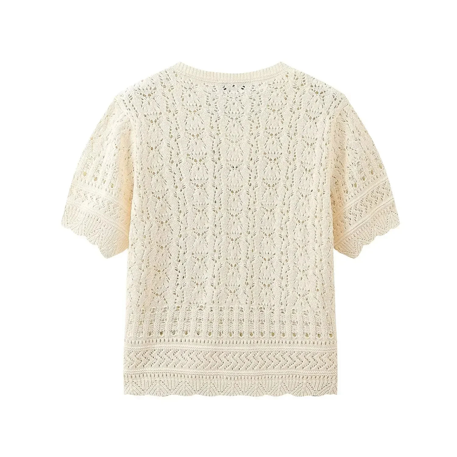 TRAFSHE Women Summer Elegant Short-Sleeved Pearl-breasted Decoration Knitted Cardigan Jacket Womens O-neck Hollow Jacket 250408