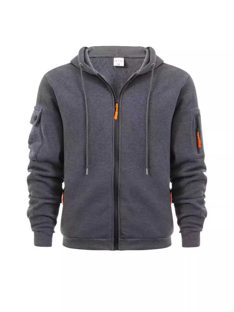 Mens Hoodie 2025 Spring/Summer Zipper Arm Pocket Cardigan Mens Sports Casual Zipper Hoodie Coat W250408