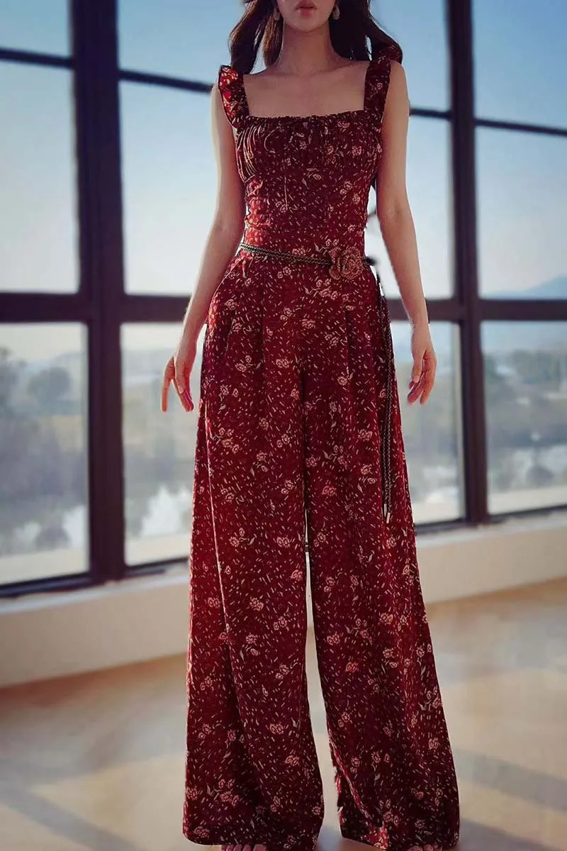 Spring Print Pants Draped Womens Casual Empire Leg Belt Floor Length Trouser Y2K DABUWAWA DM2ATR009 250407