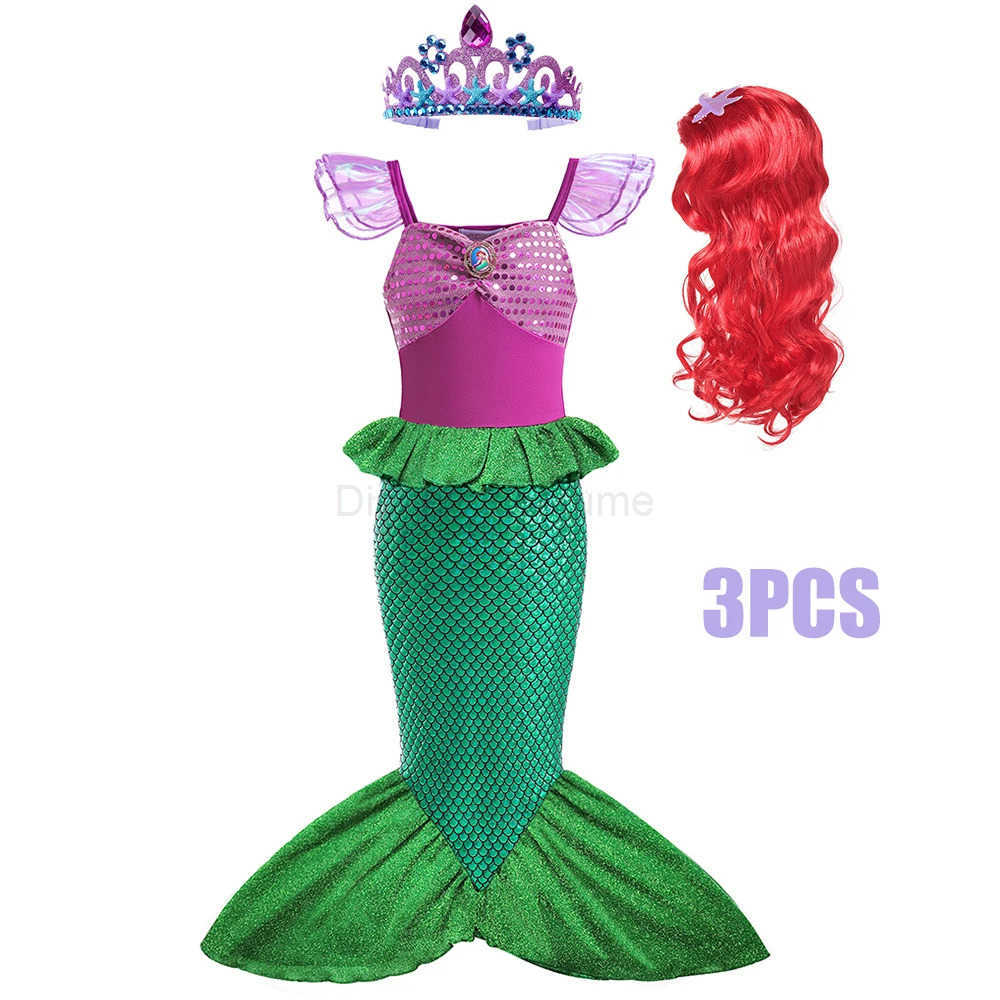 Disney One Piece Mermaid Dress for Kids Princess Cosplay Little Mermaid Flying Sleeve Summer Dresses Fancy Birthday Carnival Party Dres X250408
