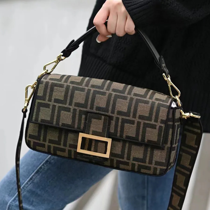 Luxury Designer Cotton Canvas Classic F-Crossbody Bag for Women with Knurled Relief Detail