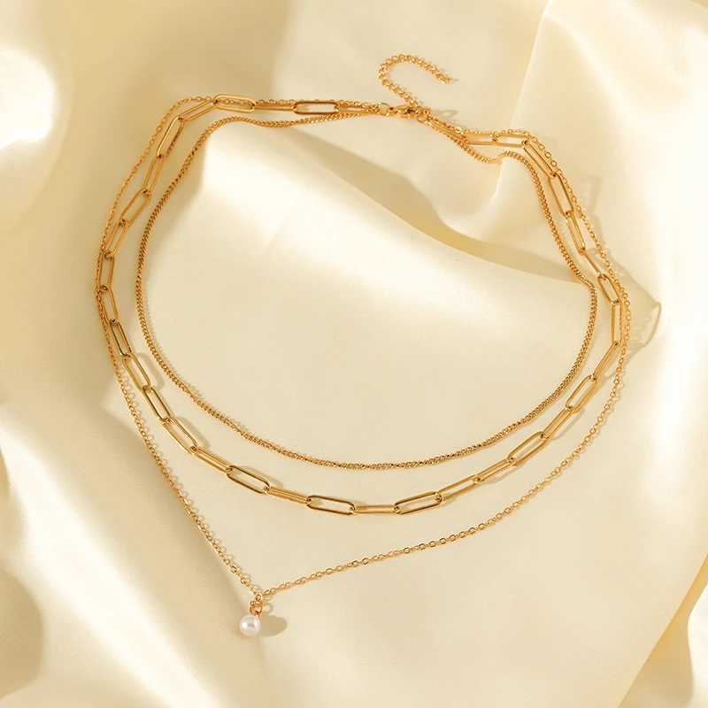 EILIECK 316L Stainless Steel Pearl Charm Necklace Bracelet Set Womens Fashion Gold Multi layer Chain Waterproof Jewelry Y250408