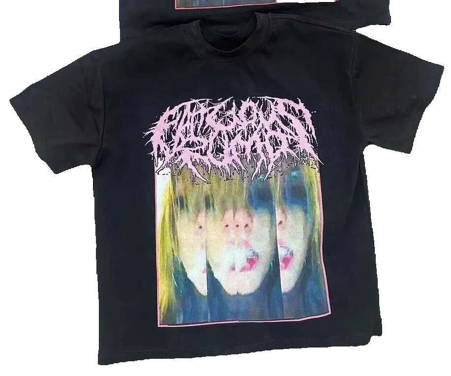 Haruku Retro Drolandmill Face Printed Gothic Style Pattern Children's Street Clothing Y2K Top Men's T-shirt