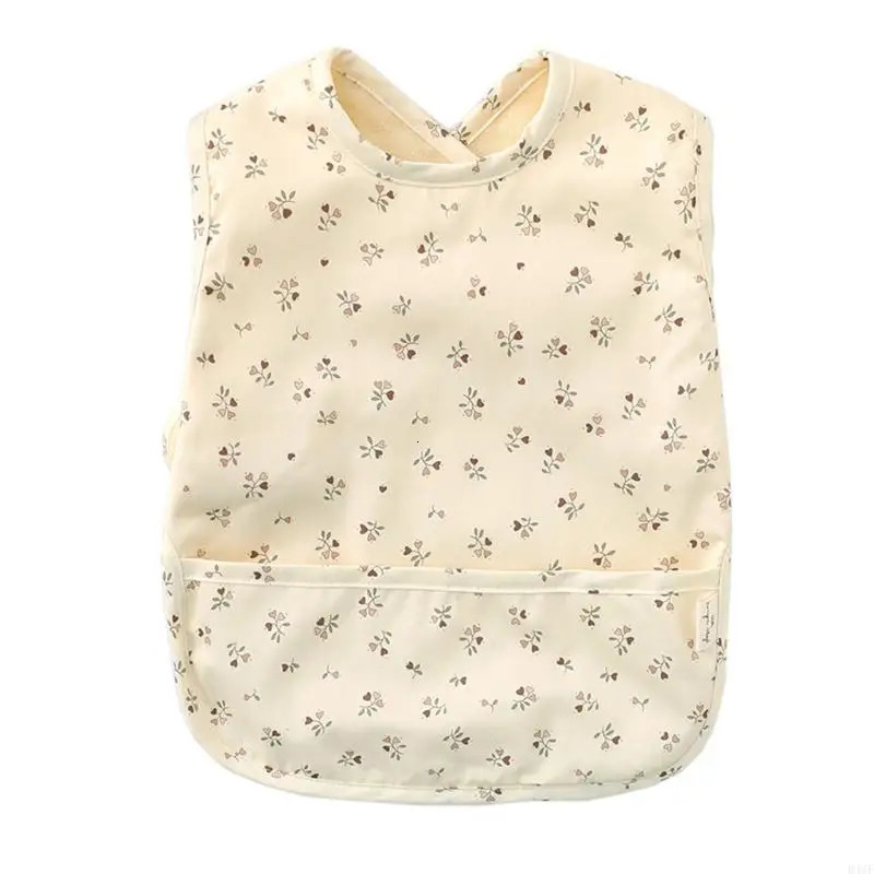 Baby Drool Bib Burp Cloth with Pocket Bag Sleeveless Waterproof Feeding Cloth Washable Apron Mess Smock Feeding Bibs 250408