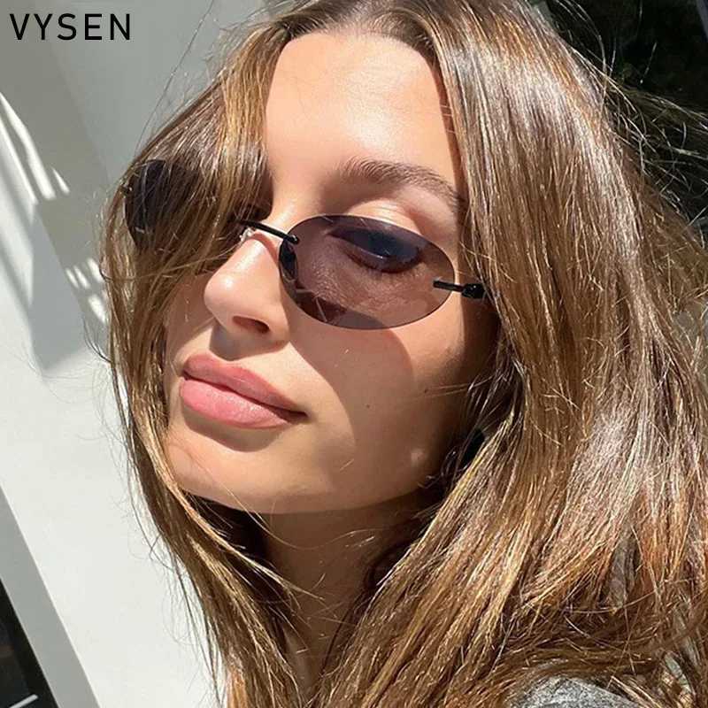 Small frame oval frameless sunglasses mens luxury brand retro round sunglasses womens fashionable frameless sunglasses W250408