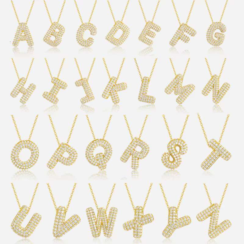 Silica pendant necklace, 26 letter gold-plated paving silica men's and women's jewelry