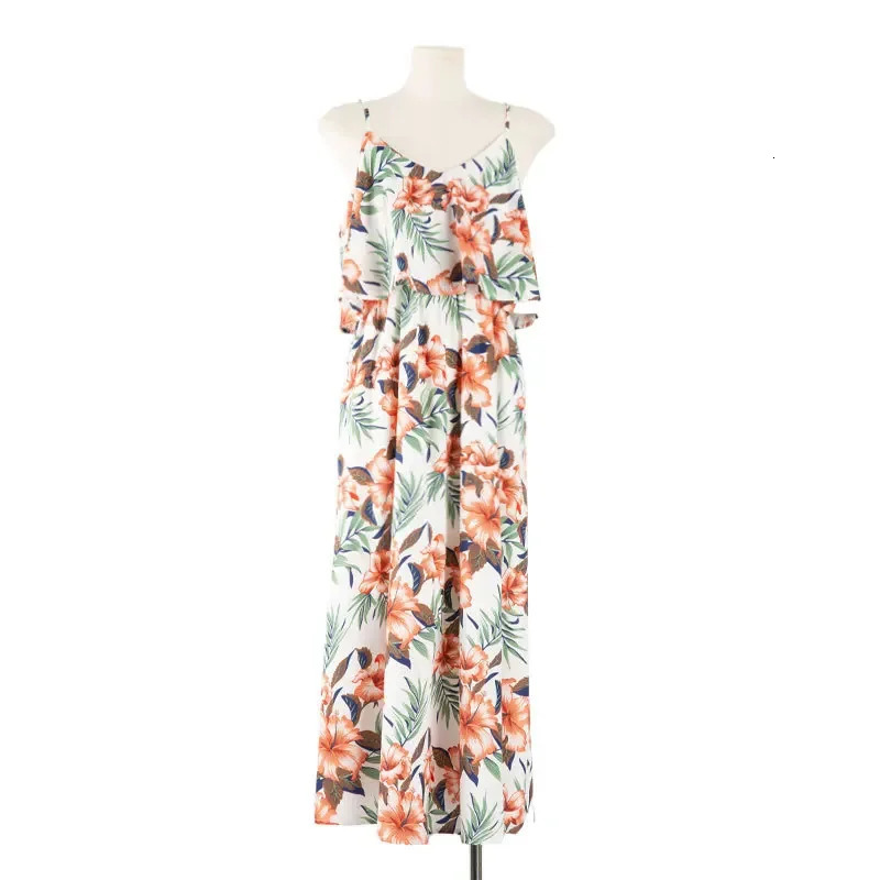 Family Look Vacation Beach Clothing Mom Daughter Sleeveless Dress Dad Son Matching Floral Shirt Set Parent Child Holiday Clothes 250407
