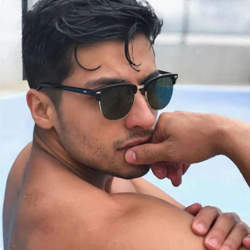 Half Frame Polarized Sunglasses Man Woman Brand Designer Sun Glasses Male Retro Rivet Mirror Eyewear Metal Gafas De Sol
