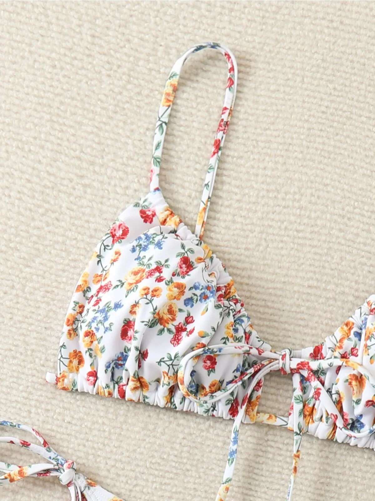 Dongdumaoyi Floral Print Two Piece Swimsuit For Women Sexy Drawstring Pleated Bra Push Up Bikini Set Beach Vacation Bathing Suit New