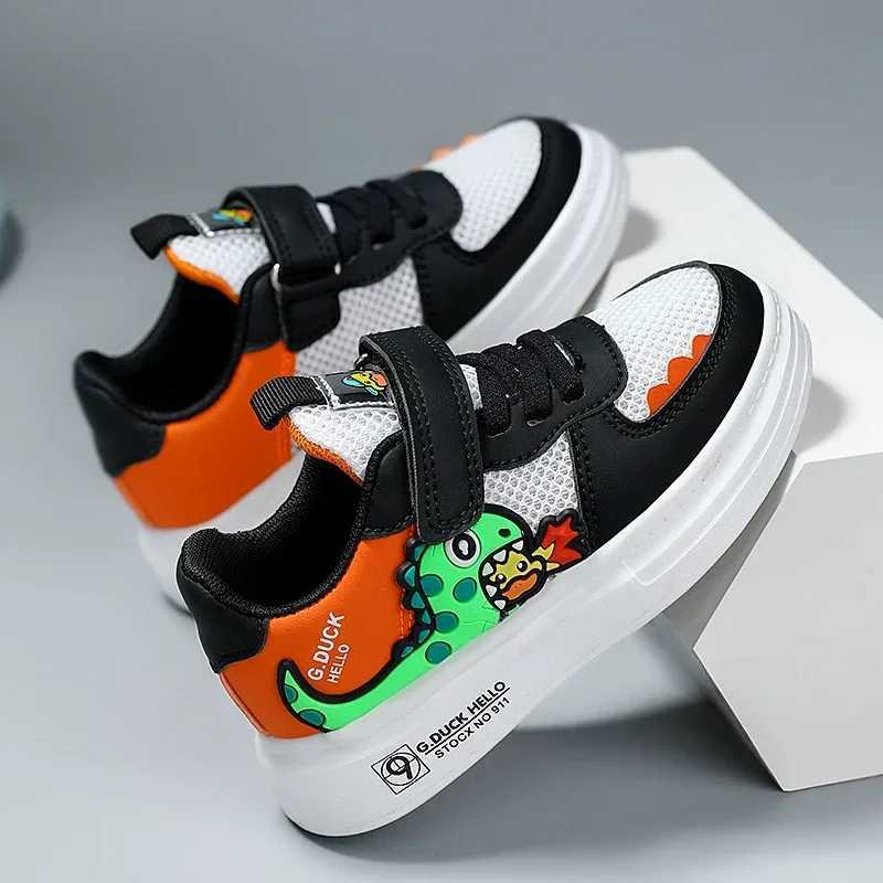 Childrens sports shoes boys and girls dinosaur printed leather sports shoes soft non slip casual childrens tennis baby walking shoes W250407