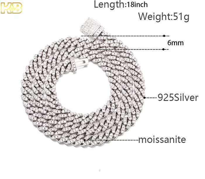 Sier Cuban Chain Necklace Hip Hop Style VVS Moissanite Men's and Women's Chains High Quality Jewelry