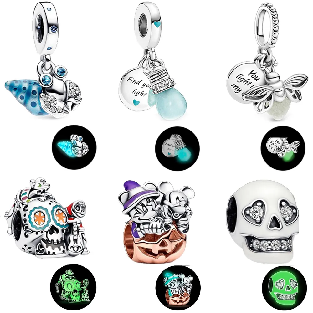2025 New Jewelry Nightlight Hanging Firefly S Silver Charm Is Suitable for Bracelet DIY Fashion Jewelry
