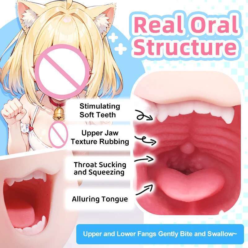 YUU Male Masturbator Realistic Mouth Deep Throat Pocket Pussy Blowjob with Teeth Tongue Toys for Men Masturbation Oral Sex