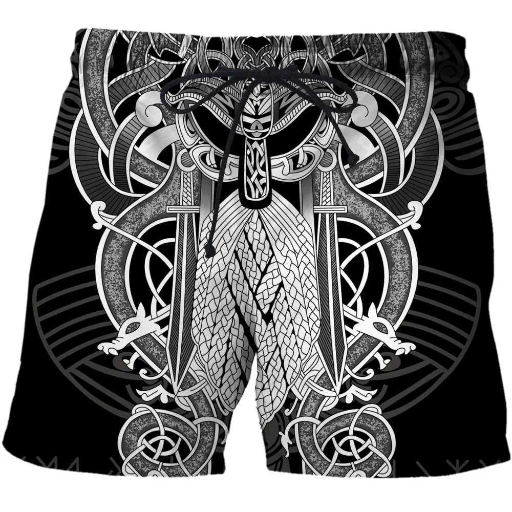Viking Mythology Valhalla Totem 3D Printed Beach Shorts Graphic Mens Casual Sports Shorts Summer Surfing Shorts Comfortable ShortsXJ250407