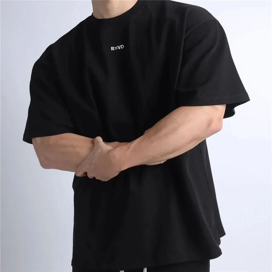 Hip Hop Oversize S-4xl Mens Loose Fitness T-shirt Fashion Gym Running T-shirt Summer Gym Short Sleeve Cotton Casual T-shirt 250402