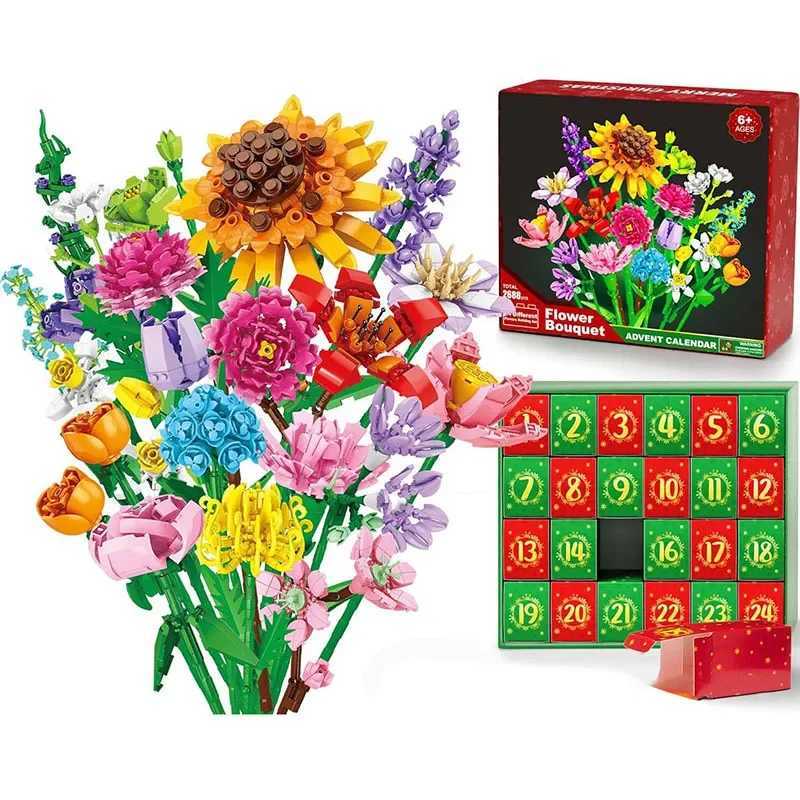 24 Days Flower Bouquet Building Blocks Christmas Advent Calendar Sunflower Countdown Advent Calendars Christmas Decoration 2025 C251108