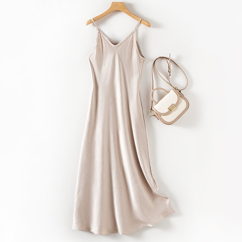 X52165 High quality embossed acetate suspender dress 2025 summer skirt versatile suspender dress