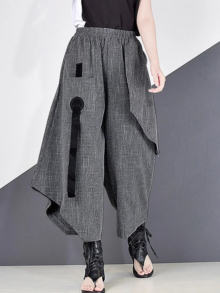 XITAO High Waist Patchwork Hit Color Pants Womens Summer Autumn Fashion Elastic Casual Wide Leg XJ4619 250407