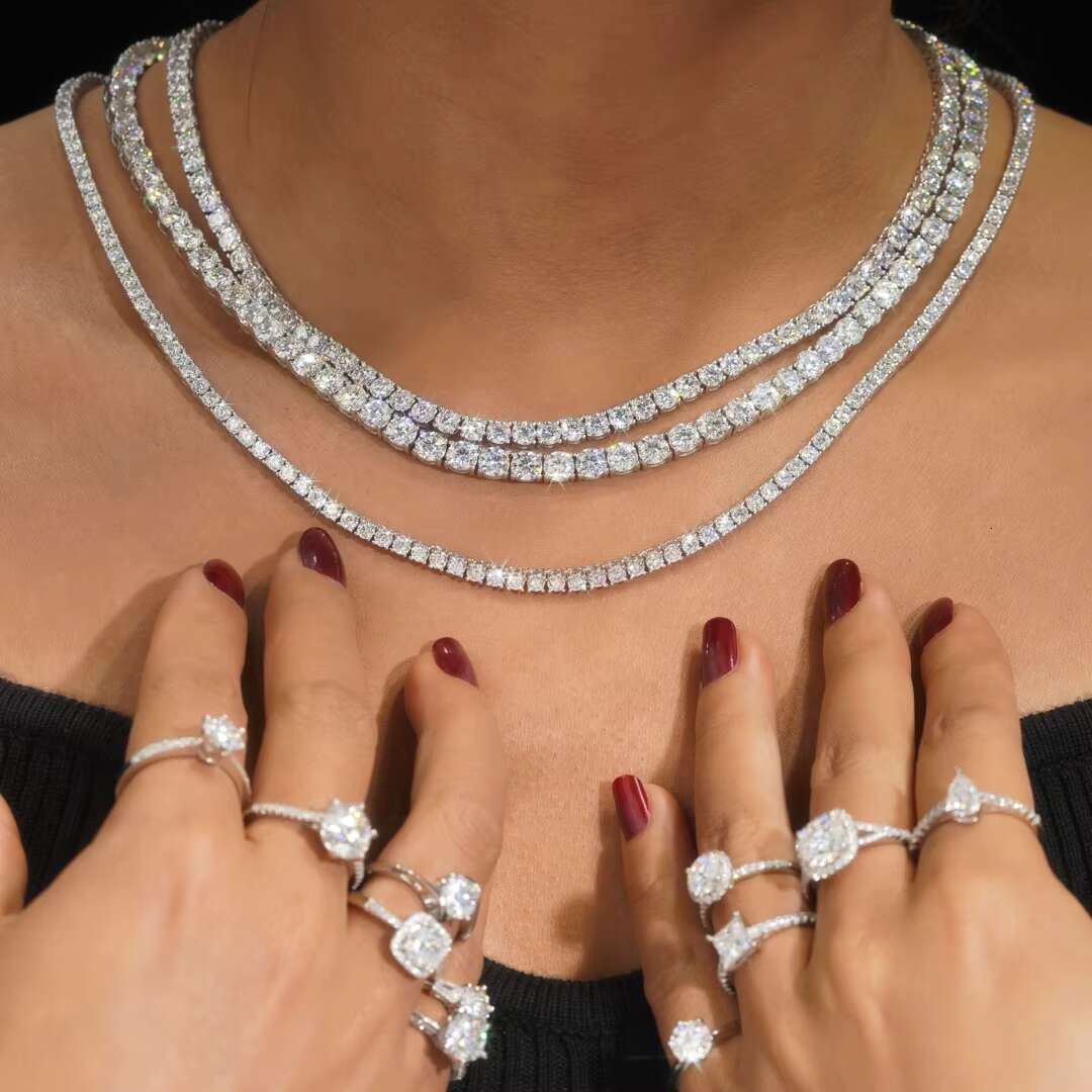 Fine Jewelry 4mm D VVSTennis Bracelet 18K White Gold S925 Silver Bracelet Mossanite Diamond Chain Paving Moissanite Tennis Chain