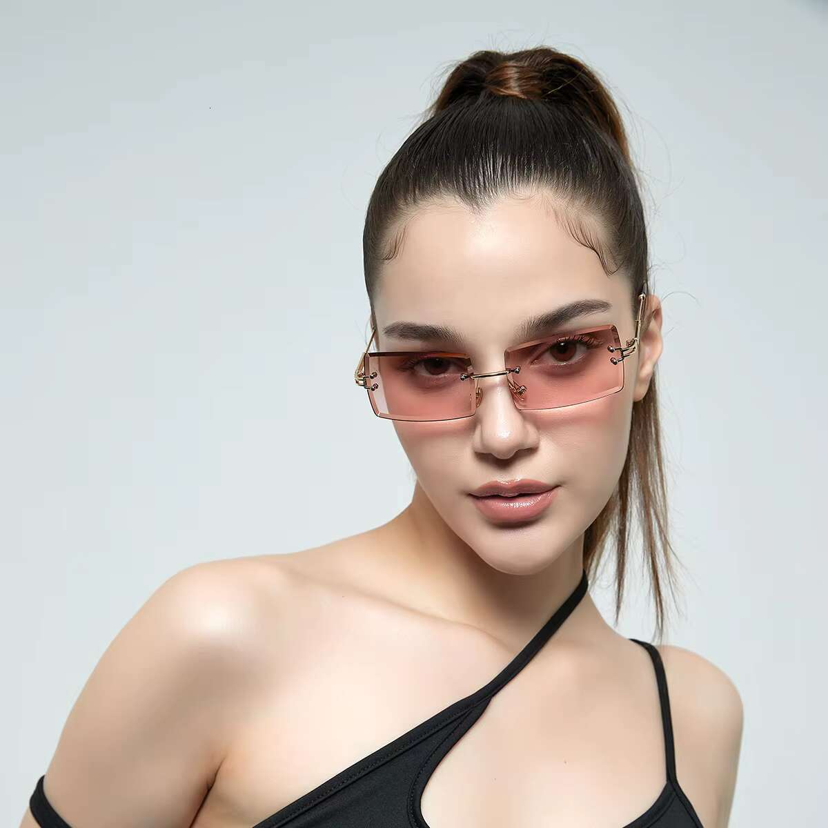 Aodun Vintage Transparent Candy Color Rimless Ocean Sun Glasses Small Rectangle Sunglasses