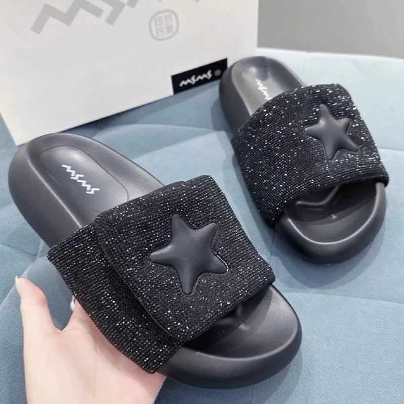 Summer Womens Slide Platform Sandals Sparkling Star Decorative Slide Comfortable Outdoor Beach Leisure Indoor ShoesXJ250407