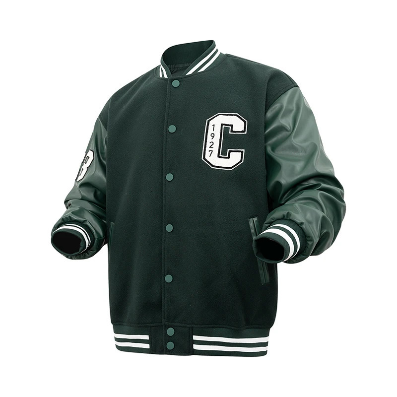 Mens school team jacket C ed baseball bomber unisex retro Letterman woolsynthetic leather suitable for autumn and spring 250407