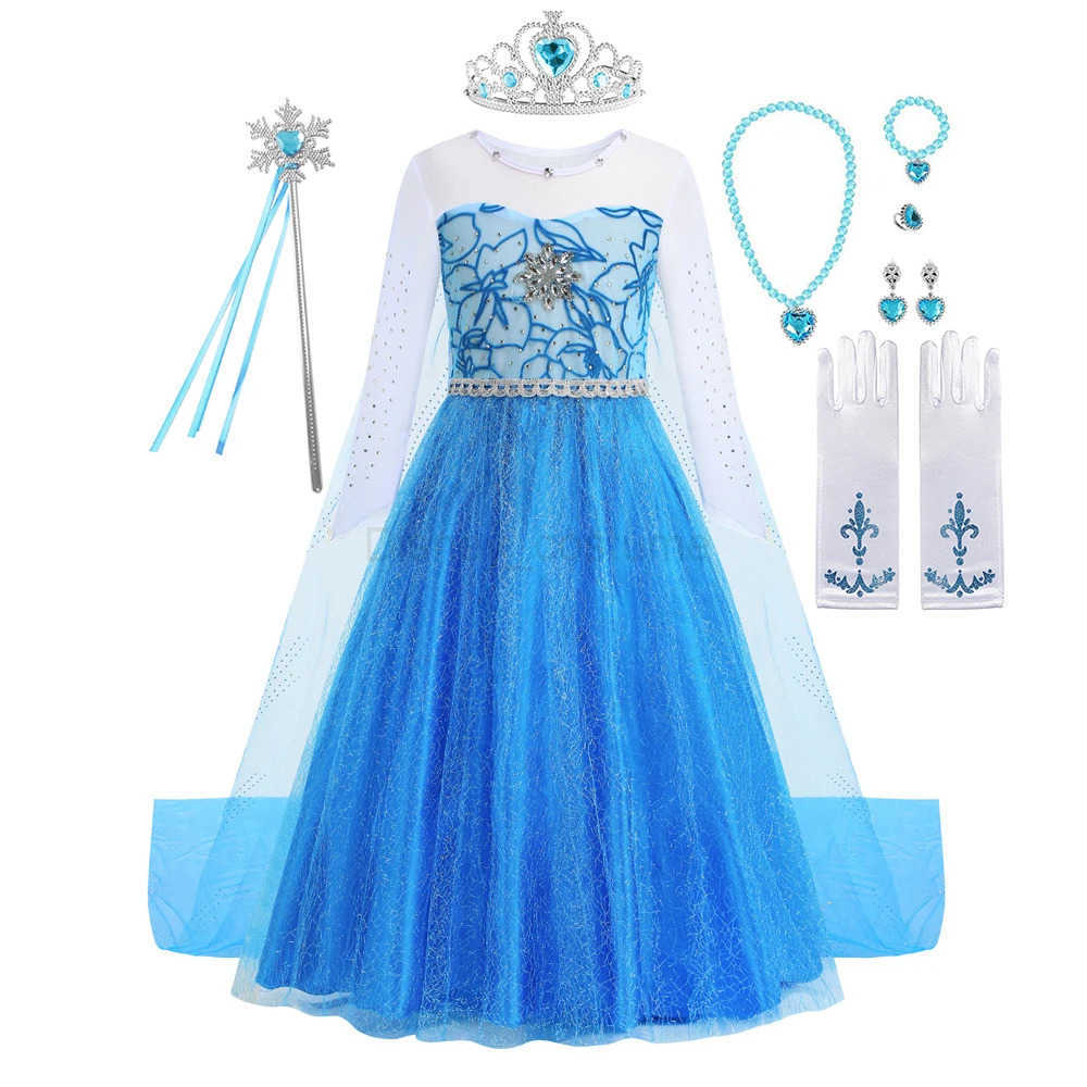 Disney Girls Princess Dress Elsa Costume with Cape Fancy Carnival Party Cosplay Children Outfits Snow Queen Role Play Beading Long Dres X250408