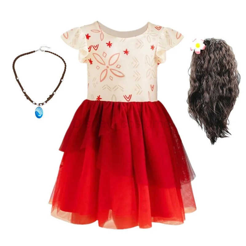 Disney Moana 2 Dress Childrens Girl Moana Princess Dress Role Playing Girl Shoulder Hanging Dress Accessories Set X250408